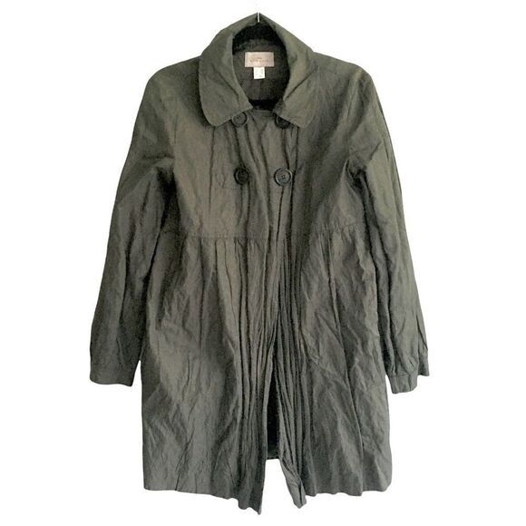 CYRILLUS PARIS Lagenlook Lightweight Double Breasted Crinkled Coat Green 12 - Picture 2 of 7